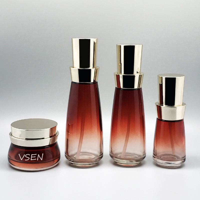 新款套装瓶子  猪肝色hth.com玻璃瓶 绿色渐变膏(图1)